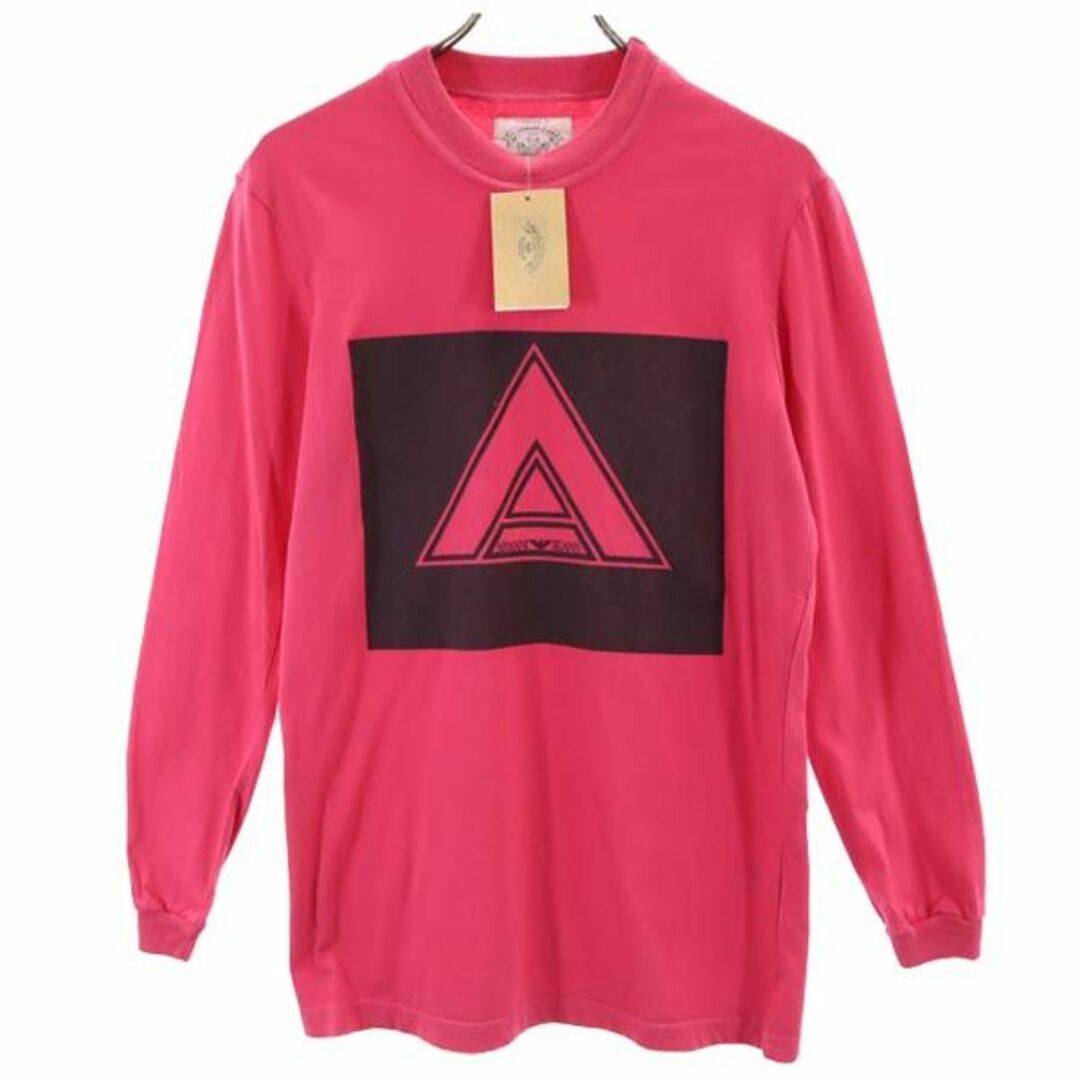 アルマーニジーンズ イタリア製 未使用 長袖 Tシャツ 44 ピンク ARMANI JEANS ロゴプリント ロンT メンズ   【230901】 メール便可