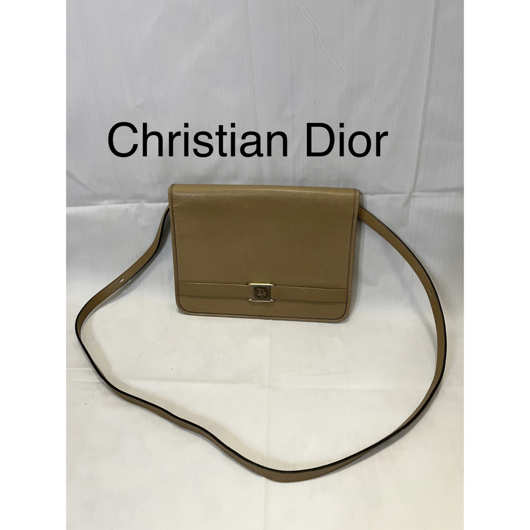 Christian Dior ショルダーバッグ　薄茶　レザー　ハニカム柄