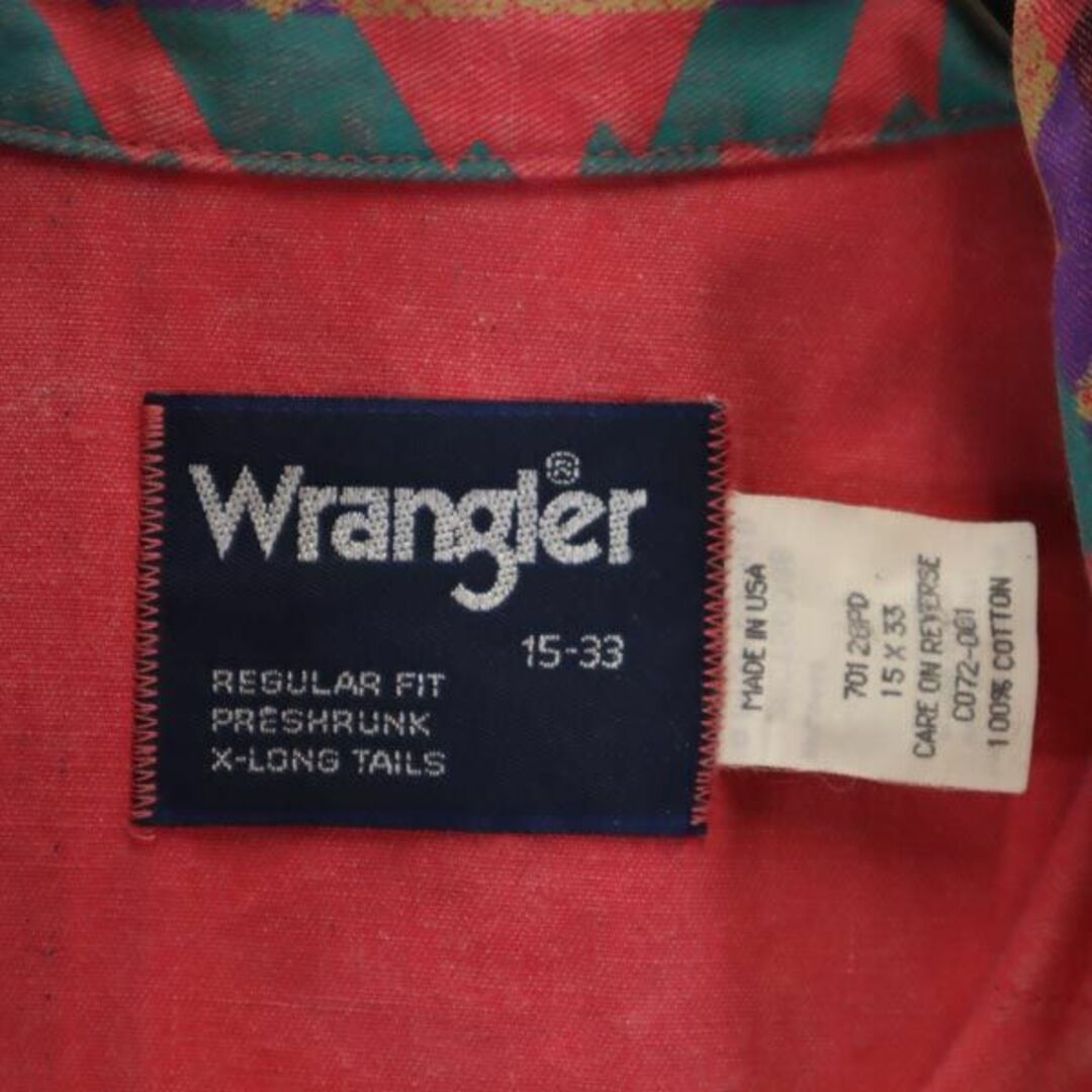 Wrangler(ラングラー)のラングラー 90s オールド USA製 総柄 長袖 ウエスタンシャツ XL ショッキングピンク Wrangler メンズ 【中古】  【230901】 メンズのトップス(シャツ)の商品写真