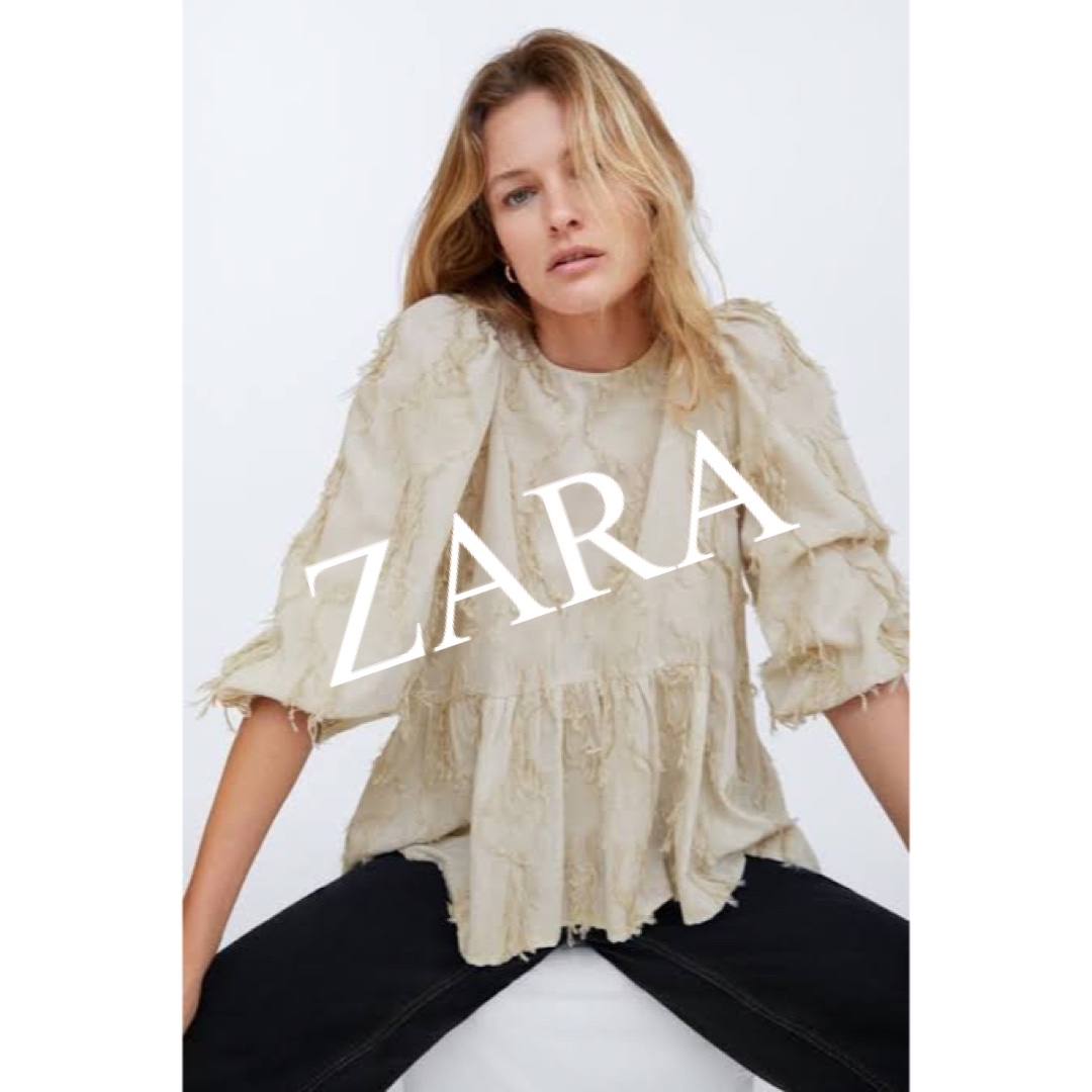 美品　ZARA ザラ　トップス　シャツ　ブラウス　フリンジ　人気　完売　ベージュ