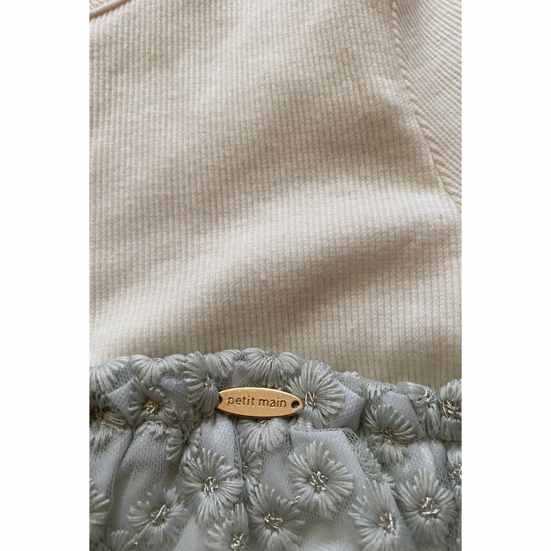 petit main(プティマイン)のプティマイン 花刺しゅうチュールドッキングT(6分袖) 130 キッズ/ベビー/マタニティのキッズ服女の子用(90cm~)(Tシャツ/カットソー)の商品写真