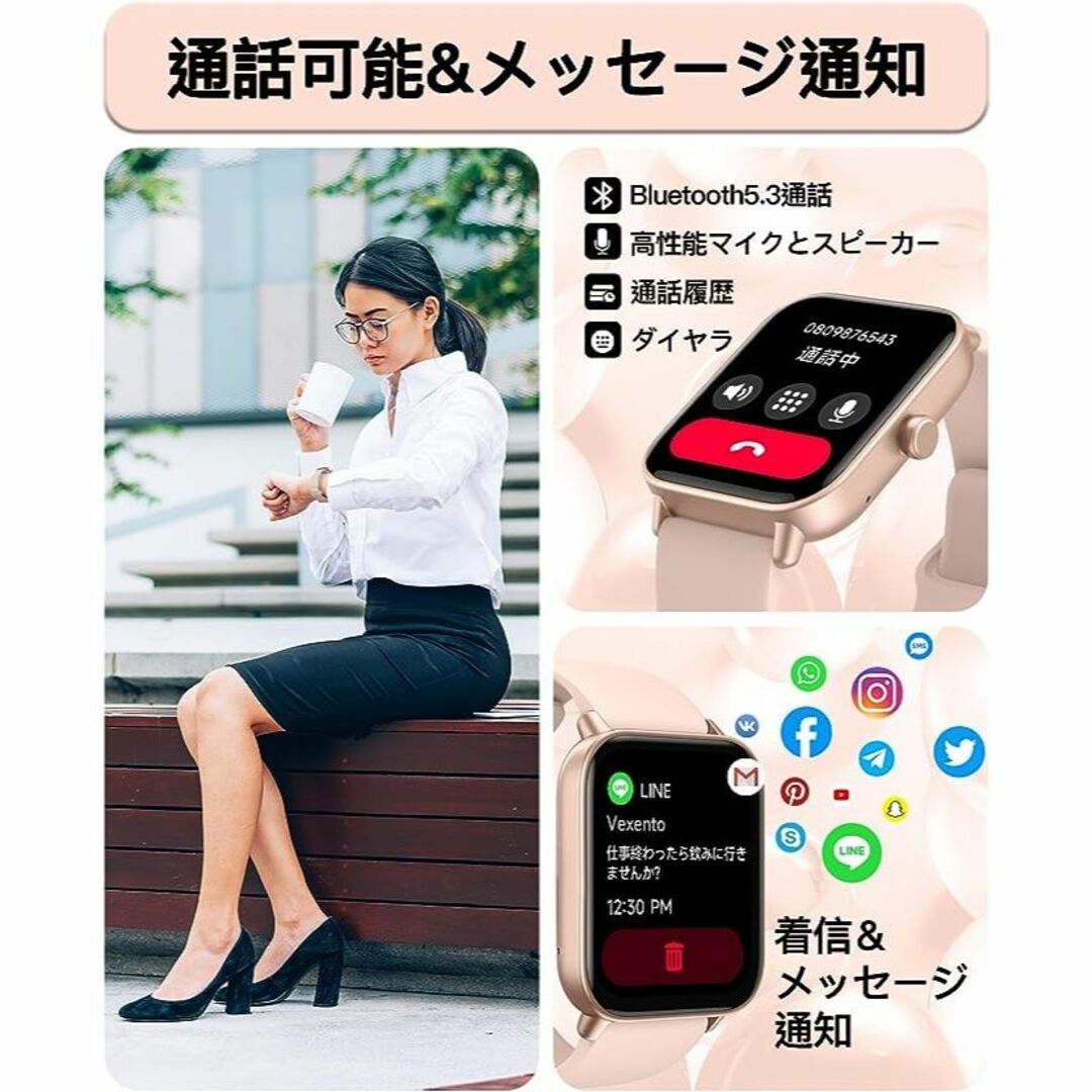 ⭐️週末セール新品・未使用⭐️ スマートウォッチ Bluetooth ブラック  レディースのファッション小物(腕時計)の商品写真