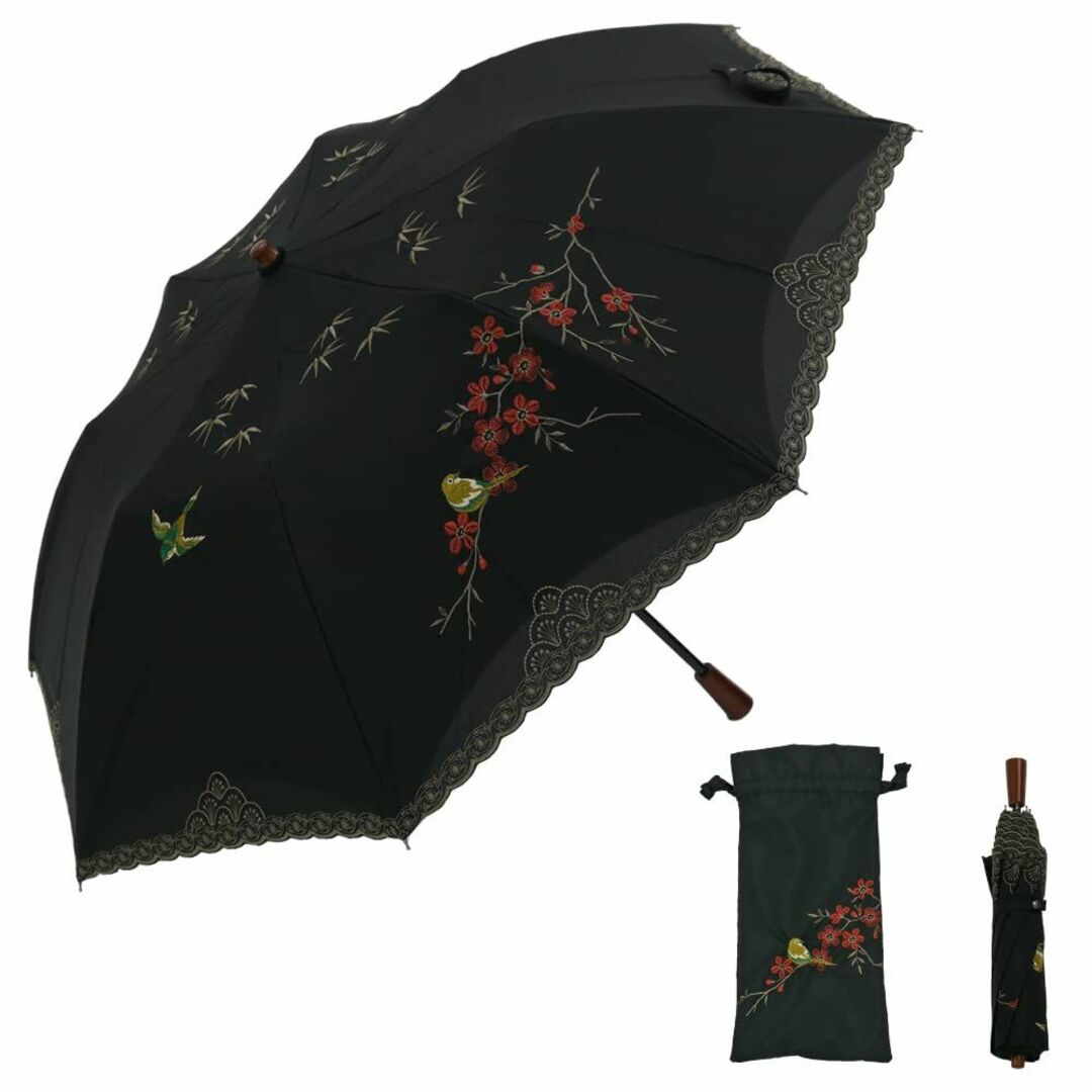【色:四君子・ホワイト2】[シノワズリーモダン]日傘 晴雨兼用 ショート折りたた