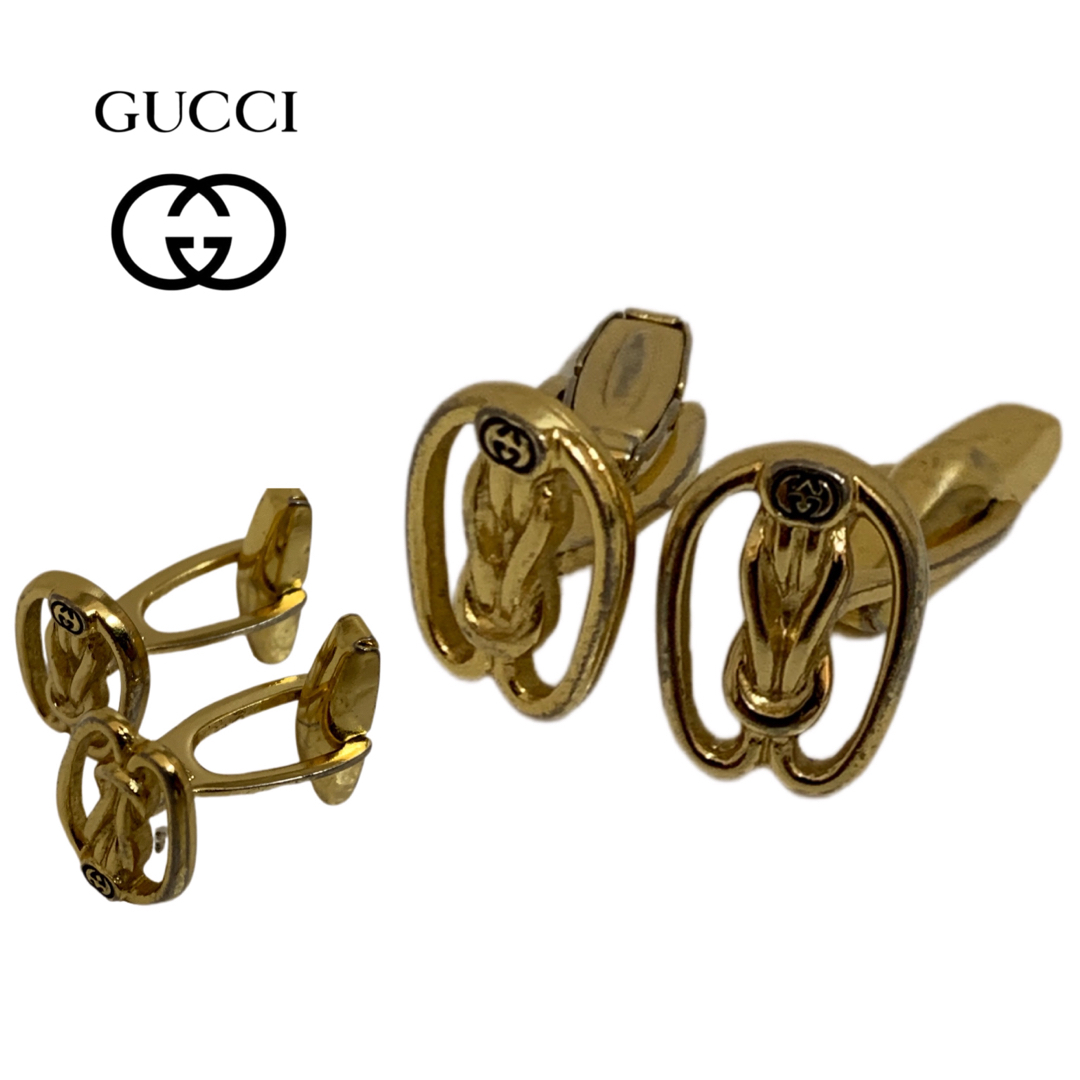 OLD GUCCI オールドグッチ ITALY製 ロゴカフスボタン カフリンクス-