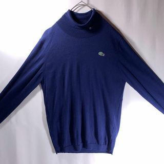 LACOSTE - LACOSTE メリノウール タートルネック ニット ネイビー 文字