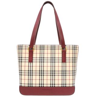 バーバリー(BURBERRY)の未使用 バーバリー チェック キャンバスレザー ベージュ ボルドー ハンドバッグ バッグ 0092 【中古】 BURBERRY(ハンドバッグ)