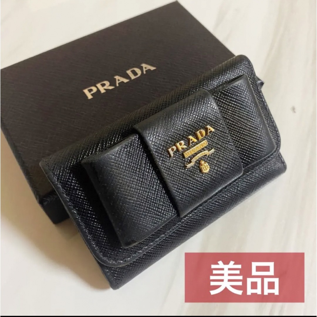 PRADA プラダ　希少　サフィアーノ　リボン　6連キーケース　美品　黒　正規品