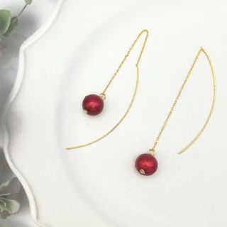 コットンパール アメリカンピアス　ゴールド×レッド(ピアス)