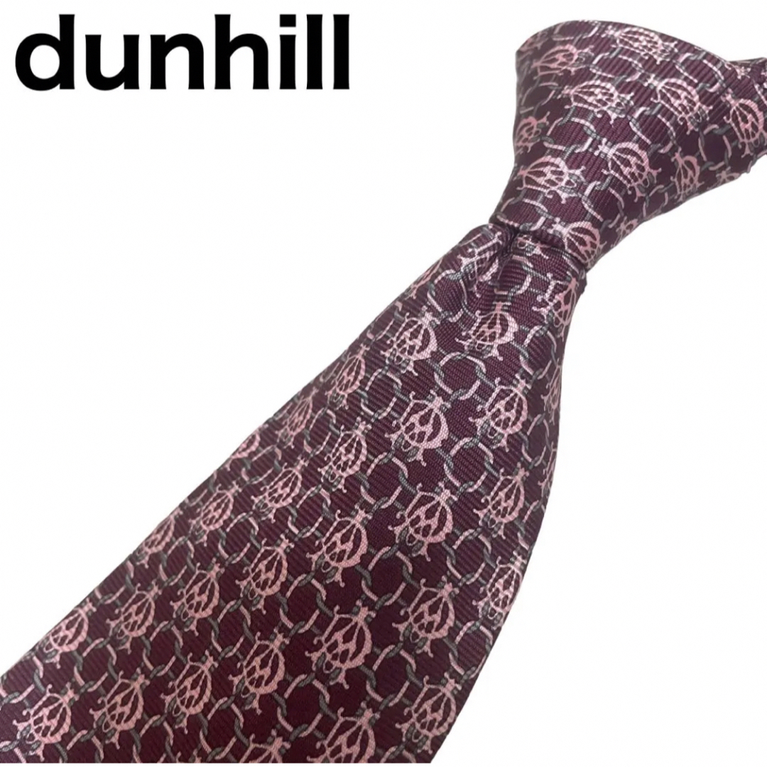良品　dunhill ネクタイ　ADロゴ　総柄　シルク100 イタリア製