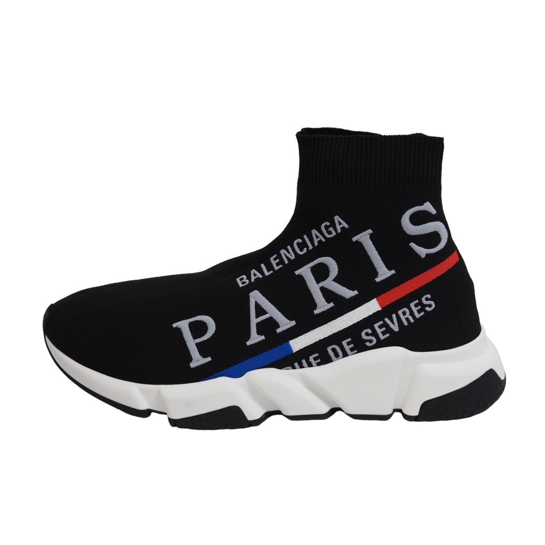 極美品 BALENCIAGA バレンシアガ スピードトレーナー Paris スニーカー ブラック シューズ 602237 サイズ40 中古 53726