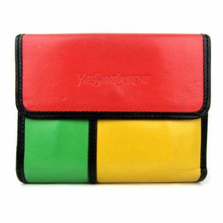 YSL　サンローラン　レザー　コンパクト財布　Wホック　三つ折り財布　赤系　美品