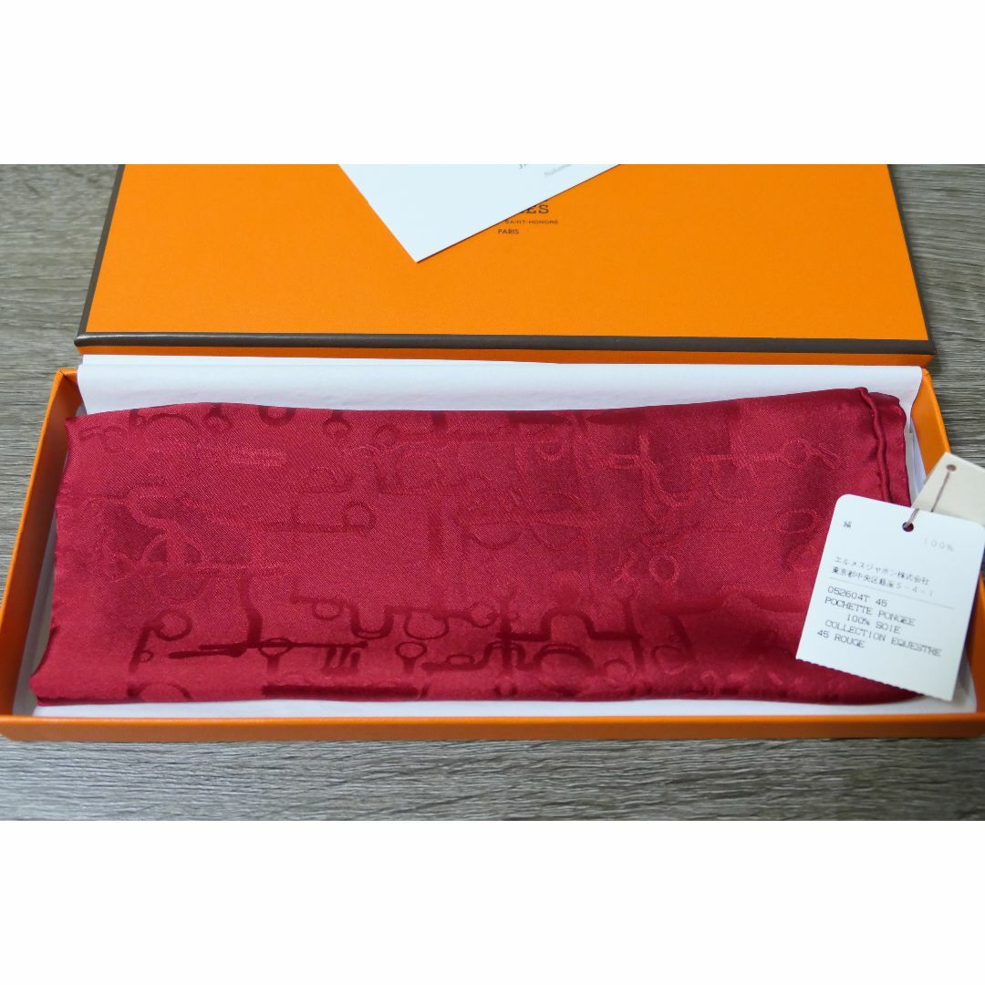 未使用 エルメス HERMES スカーフ レッド シルク100% ハンカチ
