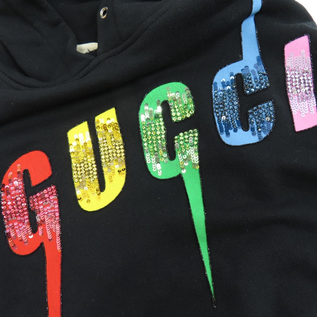 Gucci(グッチ)のGUCCI グッチ パーカー フーディー ロゴ 服 トップス M スウェット スパンコール/コットン ブラック メンズ【中古】 メンズのトップス(スウェット)の商品写真