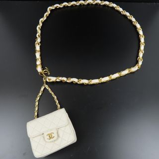 シャネル(CHANEL)の美品 CHANEL シャネル チェーンベルト ココマーク ミニミニマトラッセ ミニポーチ付属 ベルト ラムスキン ホワイト【中古】(ベルト)