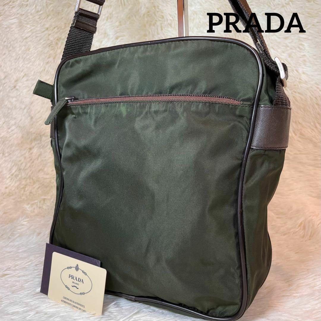 PRADA - 美品✨プラダ ショルダー ナイロン カーキ 三角ロゴ