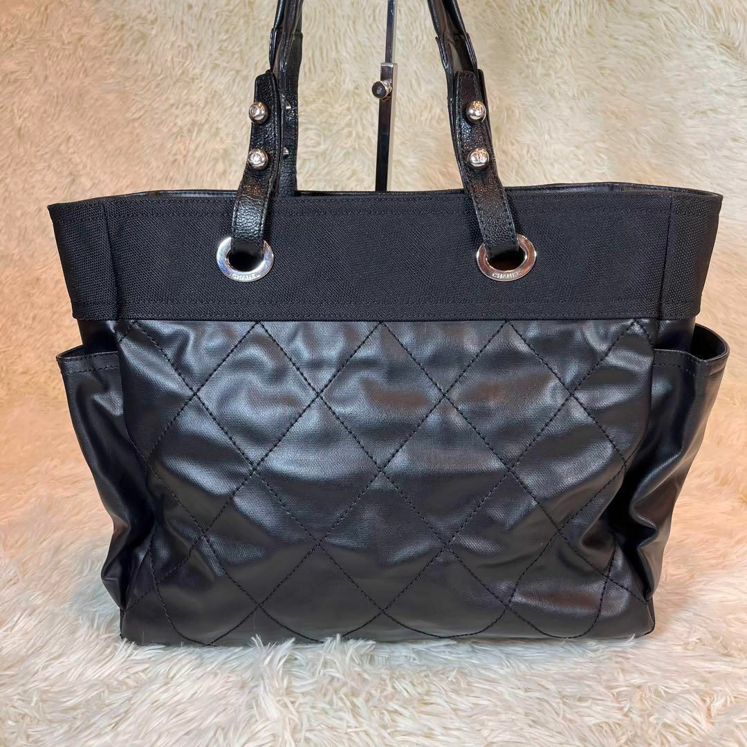 美品✨CHANEL パリビアリッツ トートバッグ マトラッセ ブラック 肩掛け-