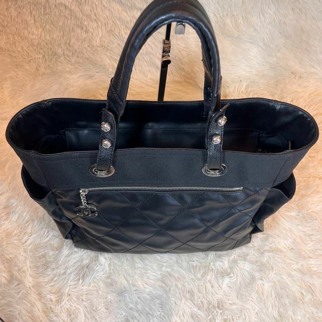 美品✨CHANEL パリビアリッツ トートバッグ マトラッセ ブラック 肩掛け-