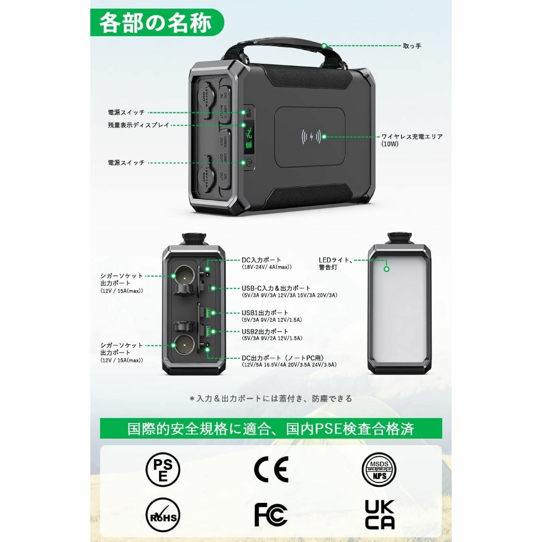 PD60W ポータブル電源 307.2Wh/96000mAh リン酸鉄リチウム-