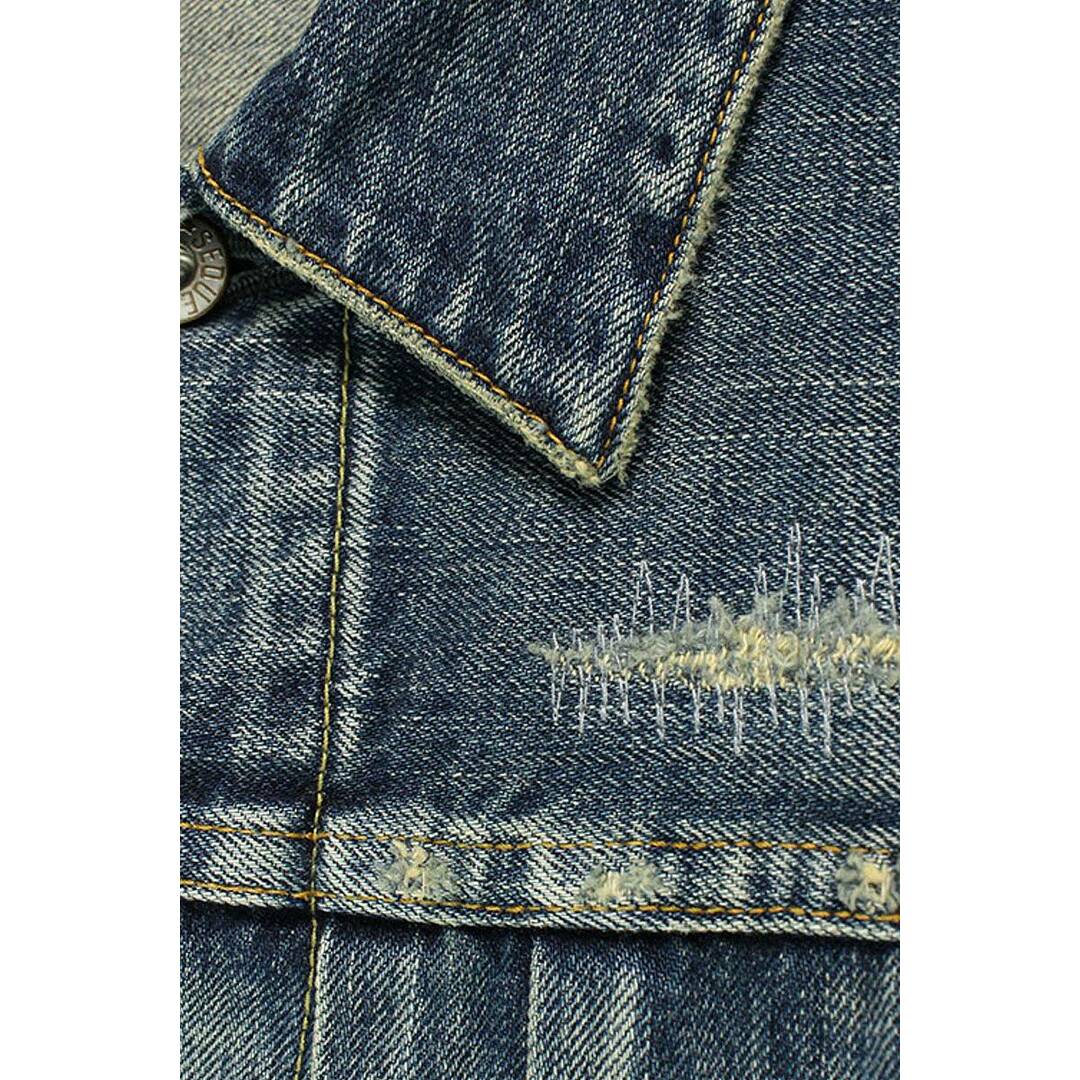 シークエル ×フラグメントデザイン fragment design 22AW DENIM JACKET INDIGO SQ-22AW-JK-10  ウォッシュダメージ加工デニムジャケット メンズ M