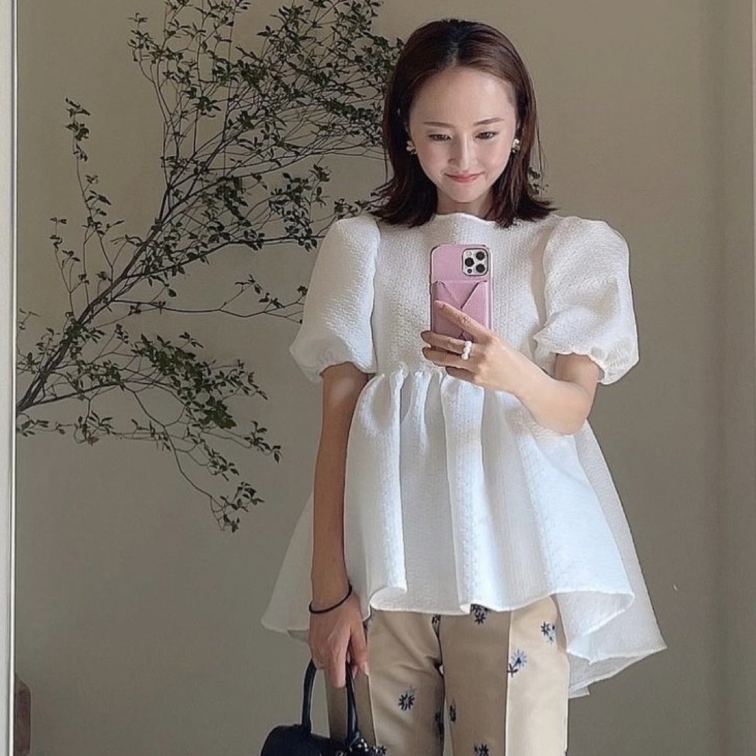 Drawer(ドゥロワー)のbluelea ブルレア♡ジャガードブラウス Jacquard blouse レディースのトップス(シャツ/ブラウス(半袖/袖なし))の商品写真