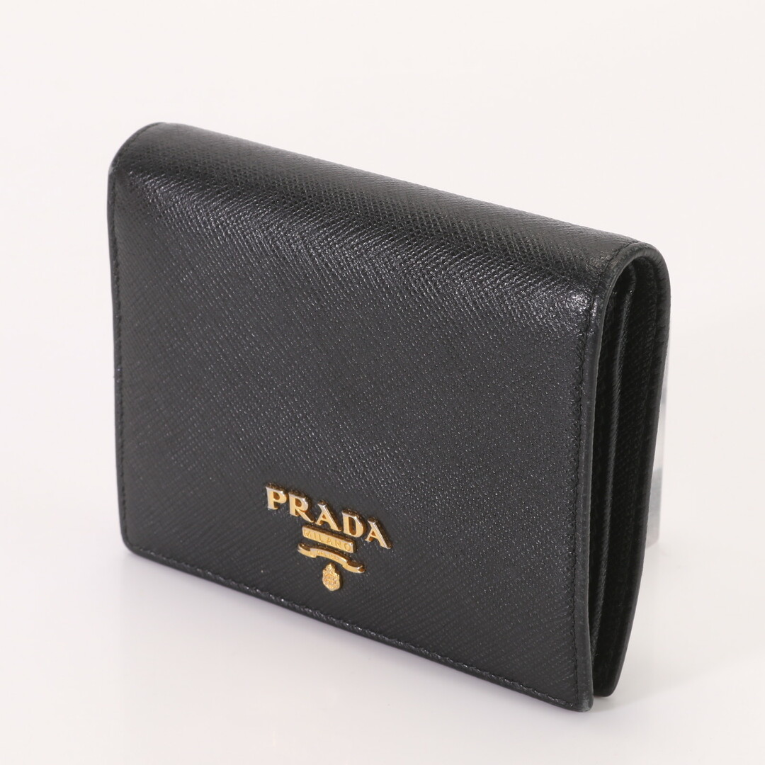 PRADA 二つ折りコンパクト財布 サフィアーノ レザー ブラック 1MV204