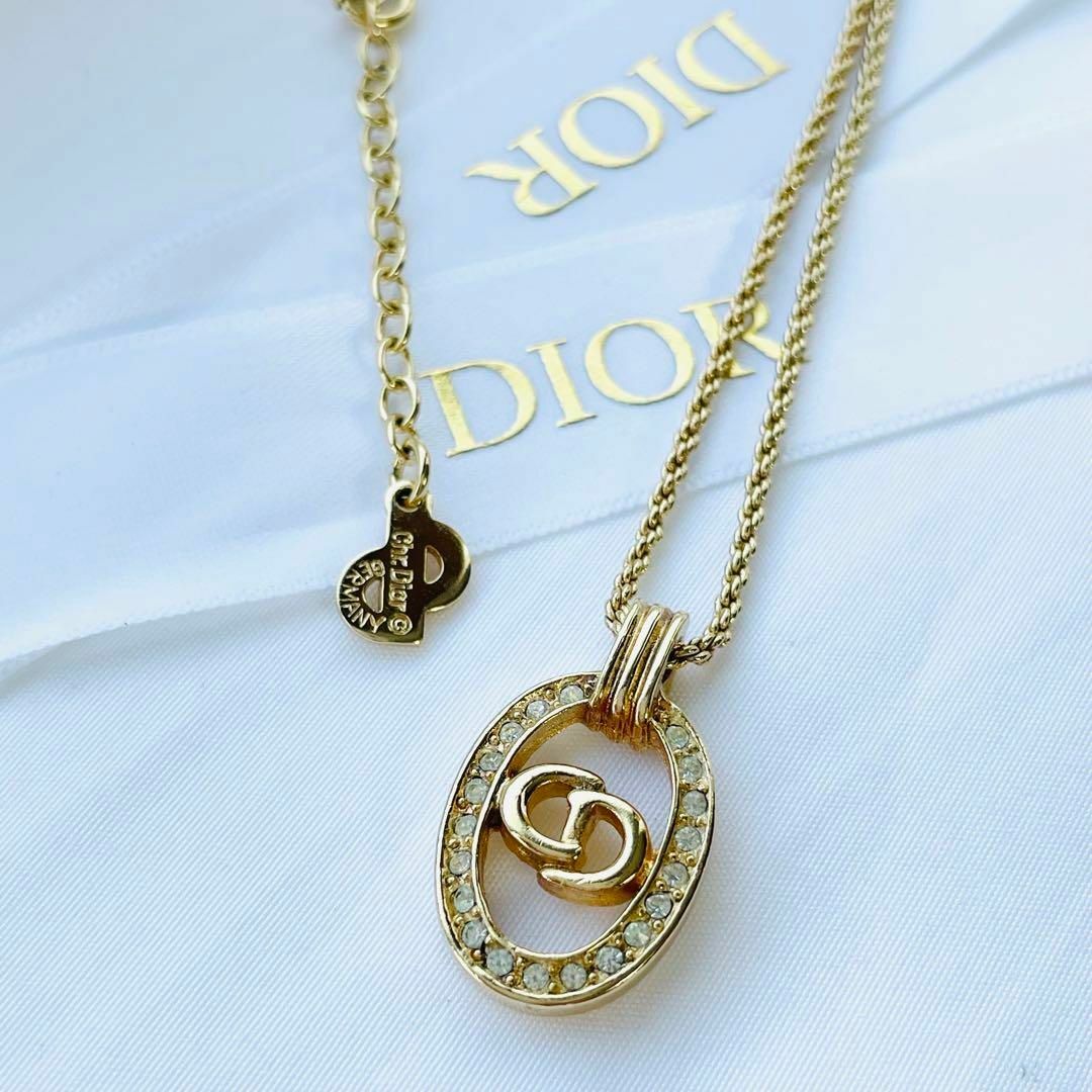 極美品✨Christian Dior CDロゴラインストーンネックレス ゴールド