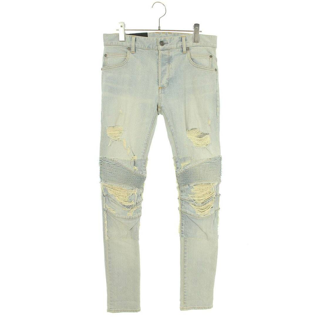 BALMAIN - バルマン 5385Z062 蛇腹バイカークラッシュ加工デニムパンツ