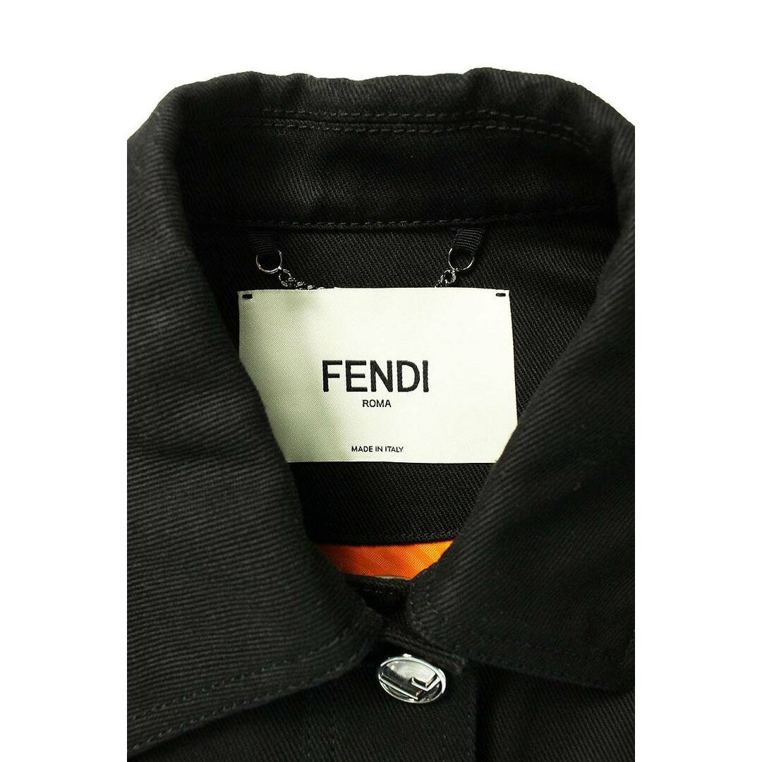 FENDI(フェンディ)のフェンディ  Karlito Contrast Sleeve Embroidered Denim Jacket FLF508 7DV アームレザーバックミンクデザインデニムジャケット レディース 36 レディースのジャケット/アウター(Gジャン/デニムジャケット)の商品写真