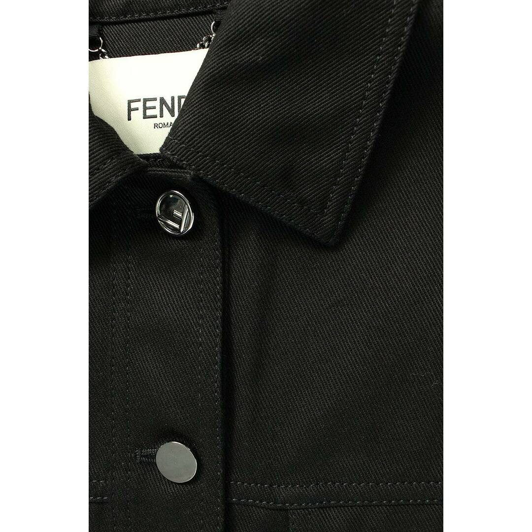 FENDI(フェンディ)のフェンディ  Karlito Contrast Sleeve Embroidered Denim Jacket FLF508 7DV アームレザーバックミンクデザインデニムジャケット レディース 36 レディースのジャケット/アウター(Gジャン/デニムジャケット)の商品写真