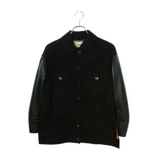 フェンディ(FENDI)のフェンディ  Karlito Contrast Sleeve Embroidered Denim Jacket FLF508 7DV アームレザーバックミンクデザインデニムジャケット レディース 36(Gジャン/デニムジャケット)