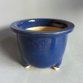 ブルー　足付き陶器鉢　6号(プランター)