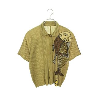 PLEATS PLEASE シャツ 半袖 魚 ブラウン-