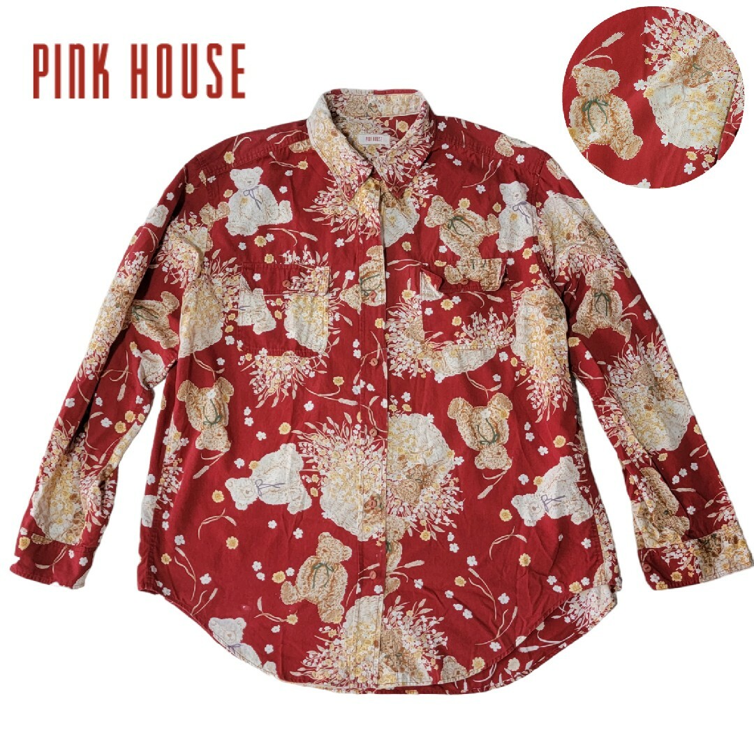 PINK HOUSE(ピンクハウス)の【レア】総柄テディベア PINK HOUSE ピンクハウス 長袖シャツ レディースのトップス(シャツ/ブラウス(長袖/七分))の商品写真