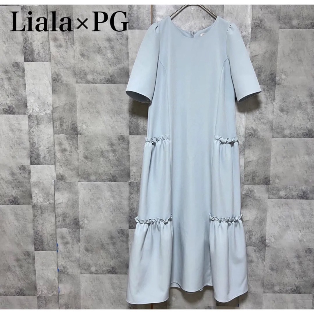 Liala×PG　パネルラインギャザーワンピース　サックス　S　liala×pg