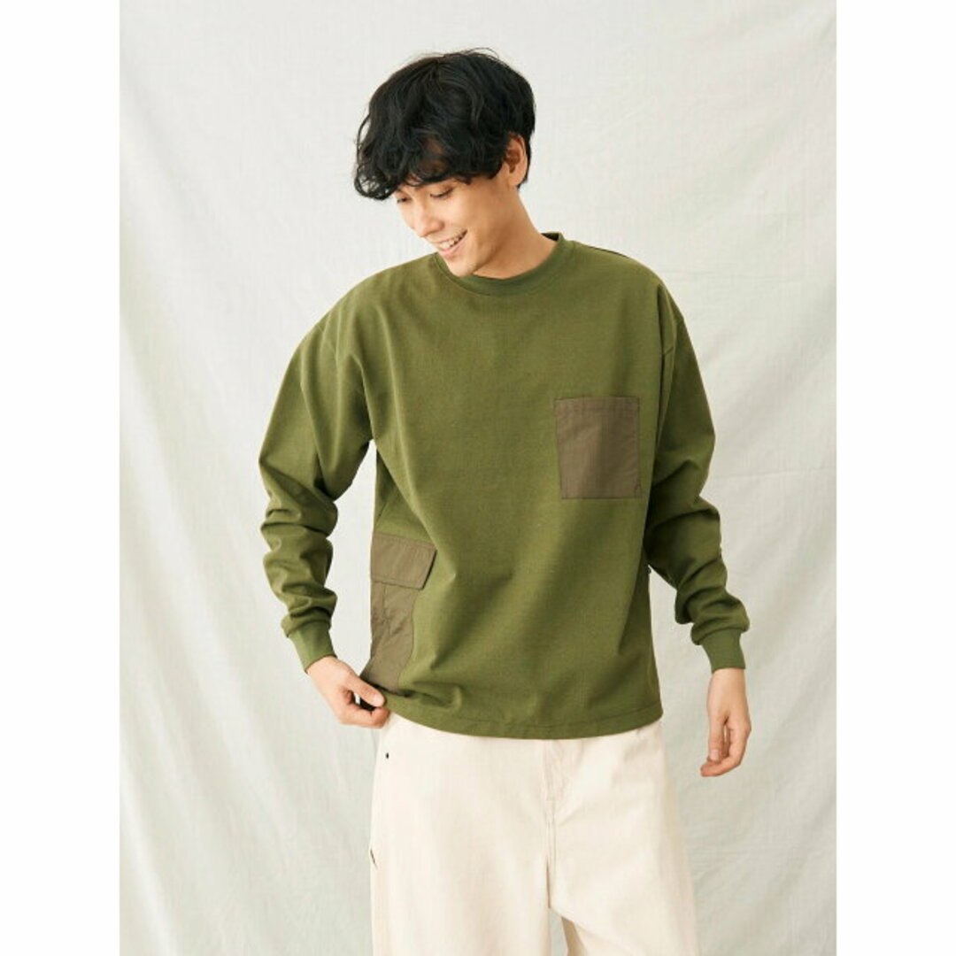 【オリーブ】リサイクル20/2天竺切り替えH/S TEE-A/23AW