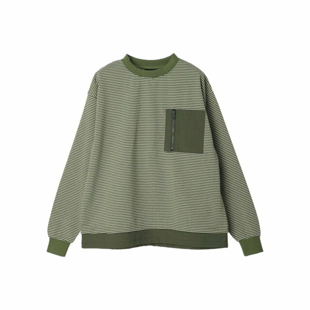 【オリーブ】リサイクル20/2天竺ボーダー切り替えH/S TEE/23AW