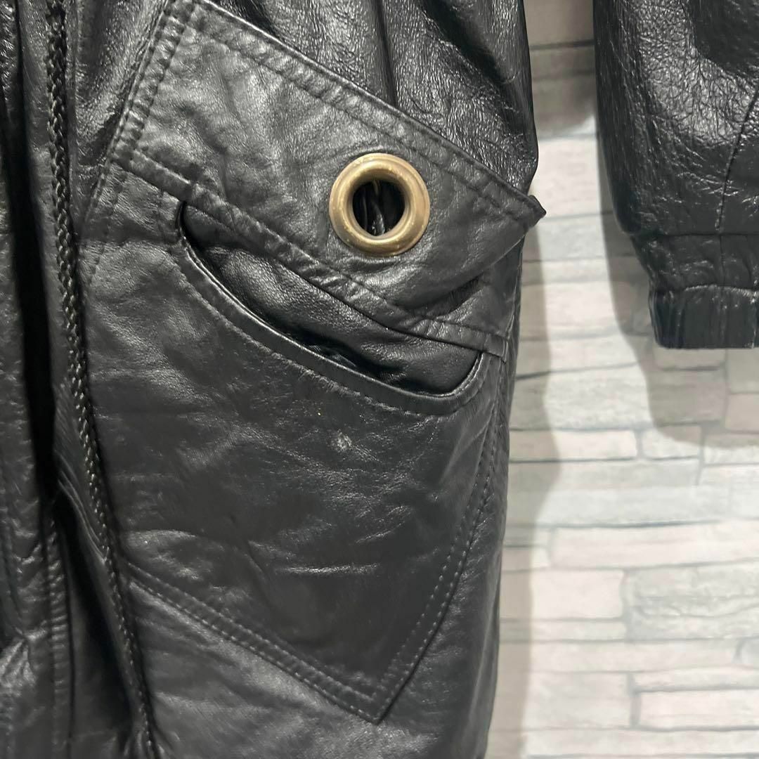 90s 本革ヴィンテージレザージャケット ブラック黒　ハーフコート　フード
