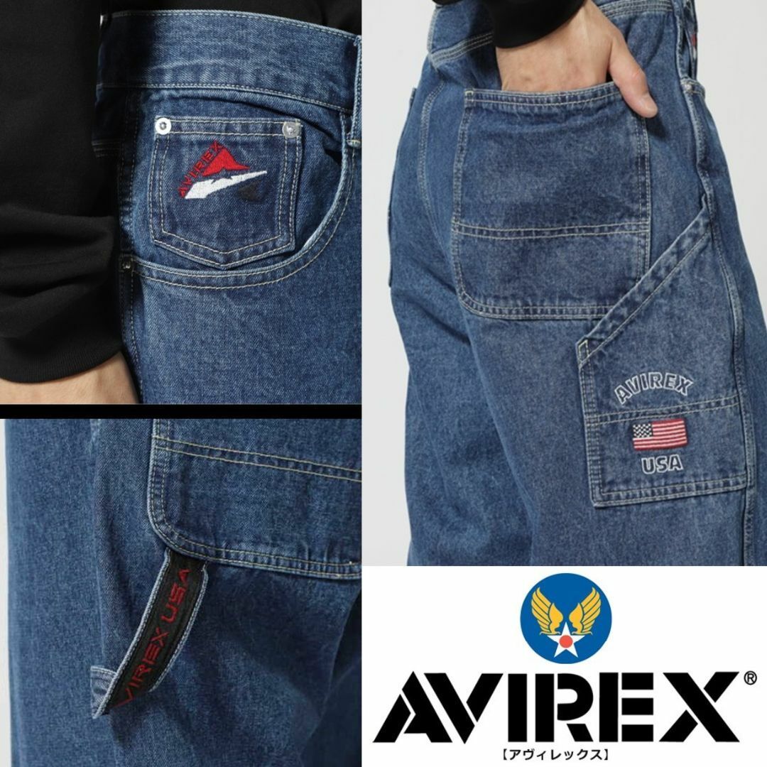 新品 アヴィレックス リビルド バーシティー ペインター デニムパンツ XL 青