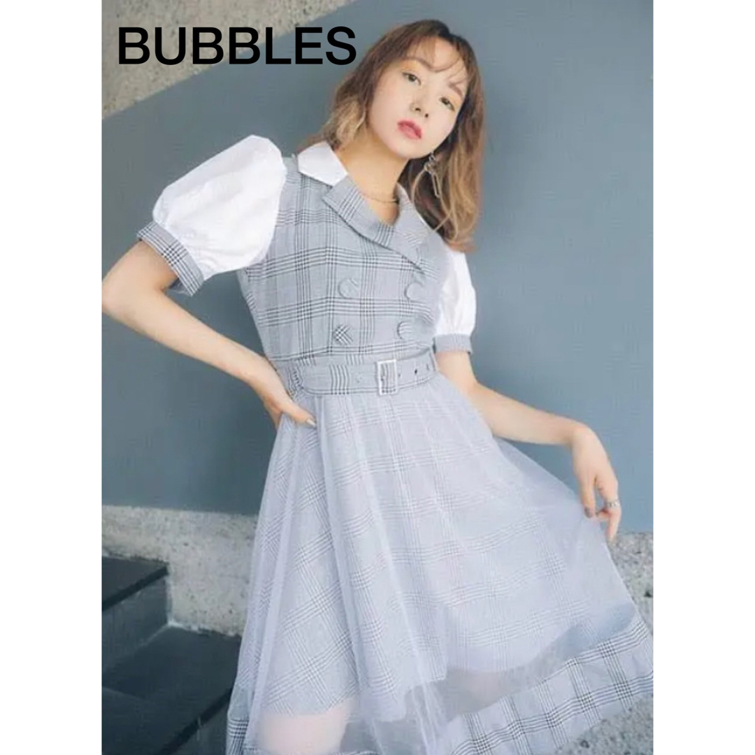 Bubbles(バブルス)の✳︎BUBBLES✳︎チュールコンビトレンチワンピース　グレー レディースのワンピース(ひざ丈ワンピース)の商品写真