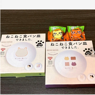 サントリー(サントリー)のボスオリジナル ねこねこ食パン皿 2枚+猫キャップ2個　非売品　猫グッズ(食器)