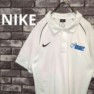 ナイキ(NIKE)の美品　Nike ポロシャツ dry fit 白×黒　スウッシュ刺繍　古着　メンズ(ポロシャツ)