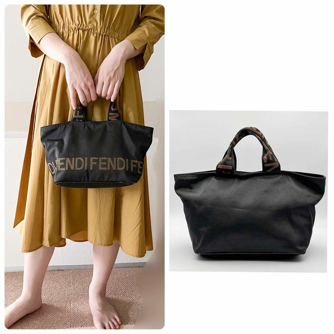 FENDI(フェンディ)のフェンディ　バッグ　ナイロンミニトートバッグ　FENDIロゴ　ブラック　黒　軽量 レディースのバッグ(トートバッグ)の商品写真