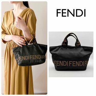 極美品✨FENDI トートバッグ FFロゴ ナイロン レザー ブラック 大容量