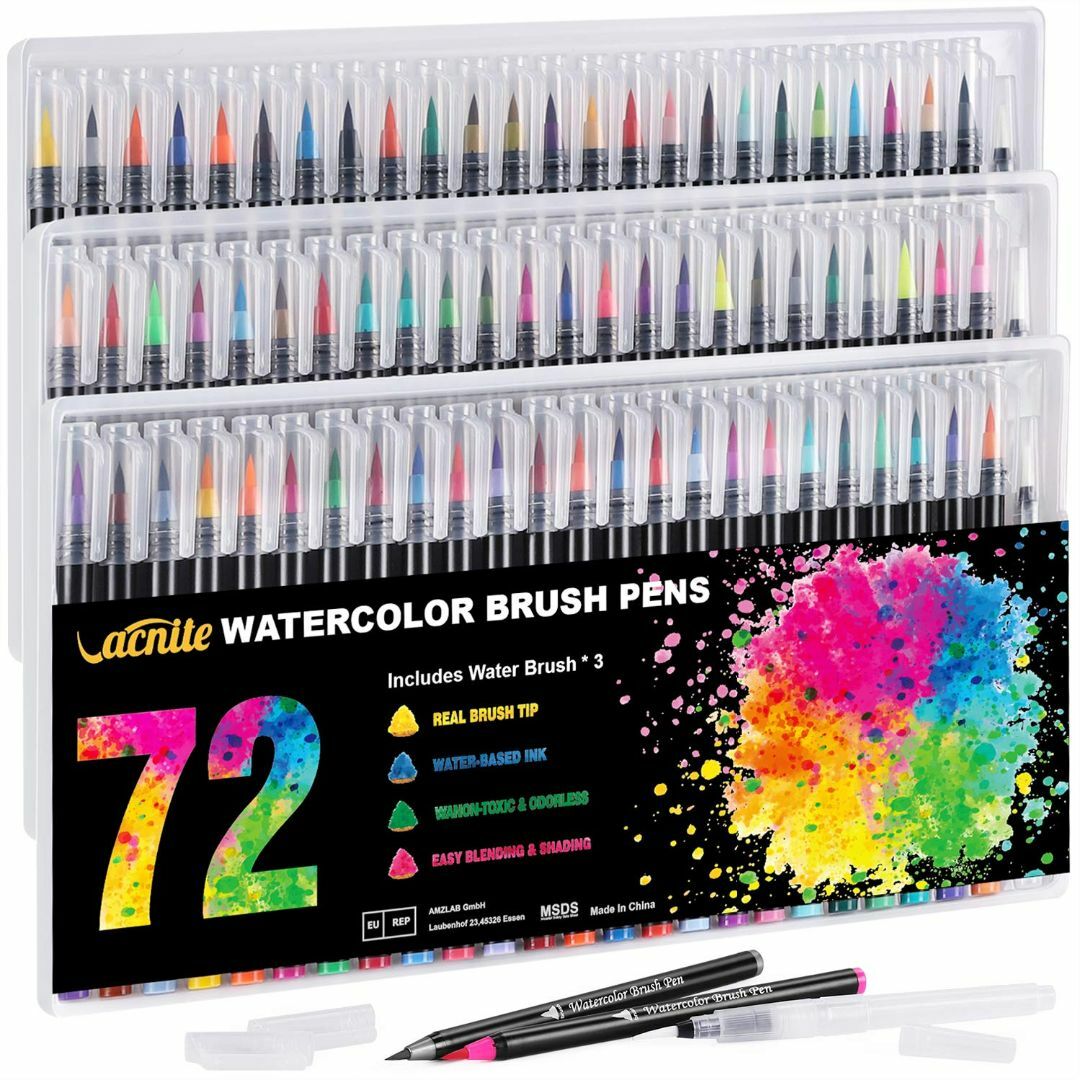VACNITE 水彩毛筆 カラー筆ペン 72色セット 水性筆ペン 水彩ペン 絵描