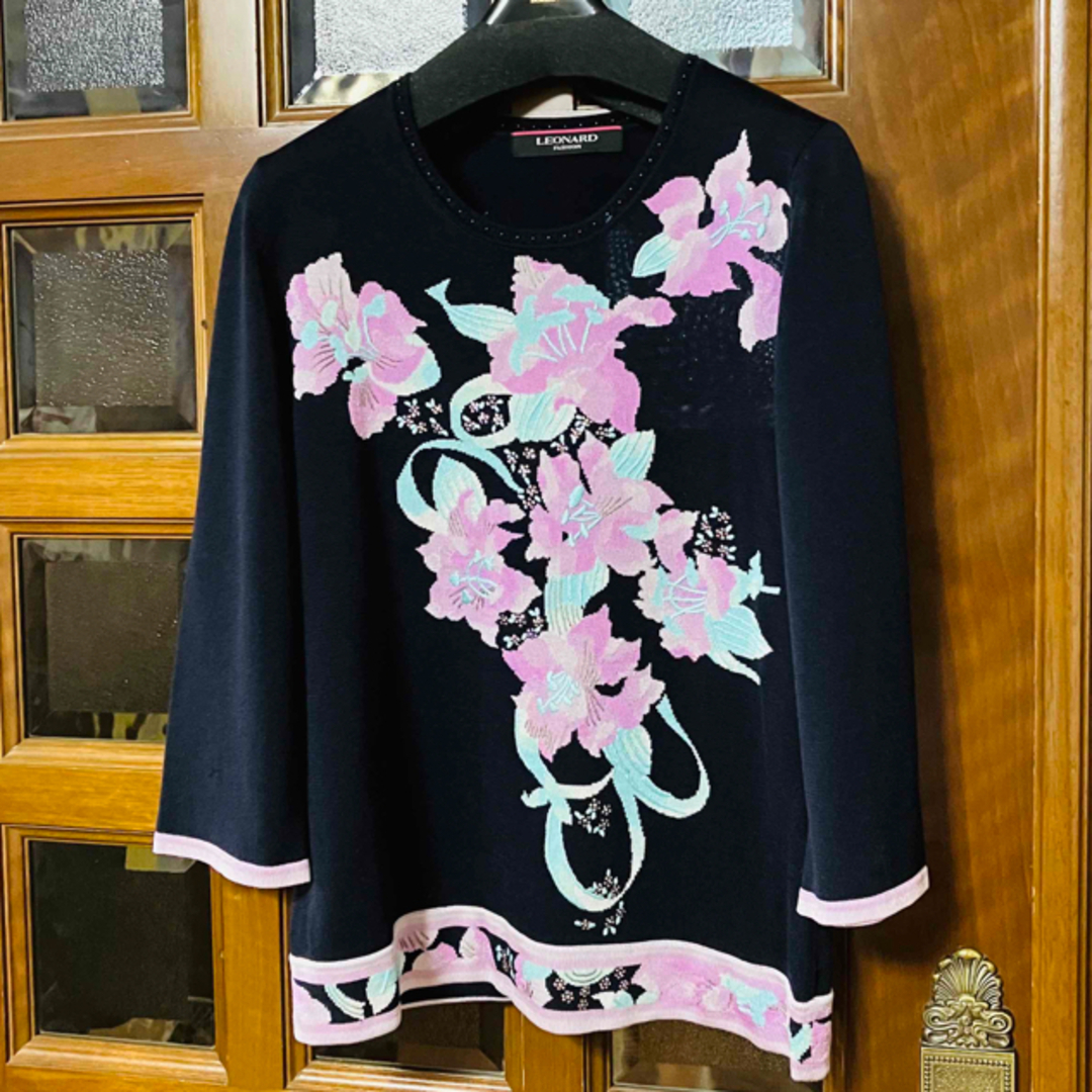 美品 レオナール 花柄トップス サマーセーター シルク混-