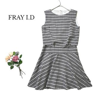 フレイアイディー(FRAY I.D)のFRAY I.D ノースリーブ 膝丈ワンピース 1 チェック 白×黒 春 秋(ひざ丈ワンピース)