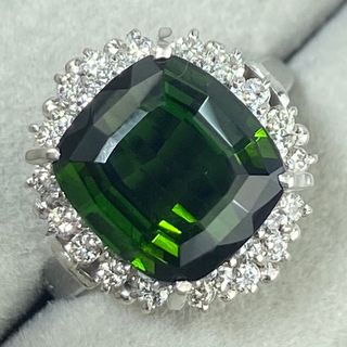 【22-29】グリーントルマリン　ダイヤ リング6.23ct　D0.45ct (リング(指輪))