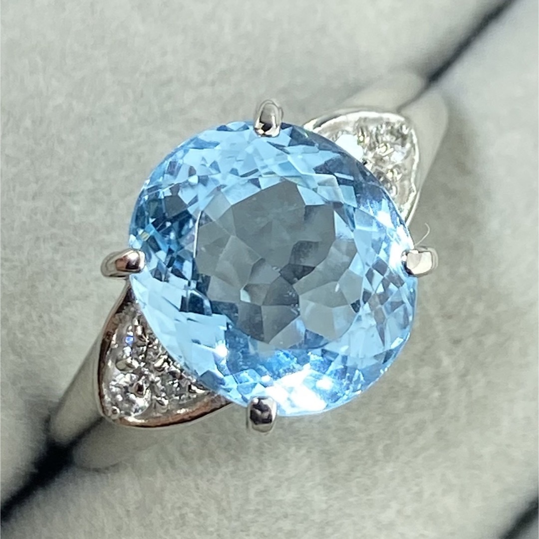 【22-30】アクアマリン　ダイヤモンド　リング　3.94ct　D0.1ct