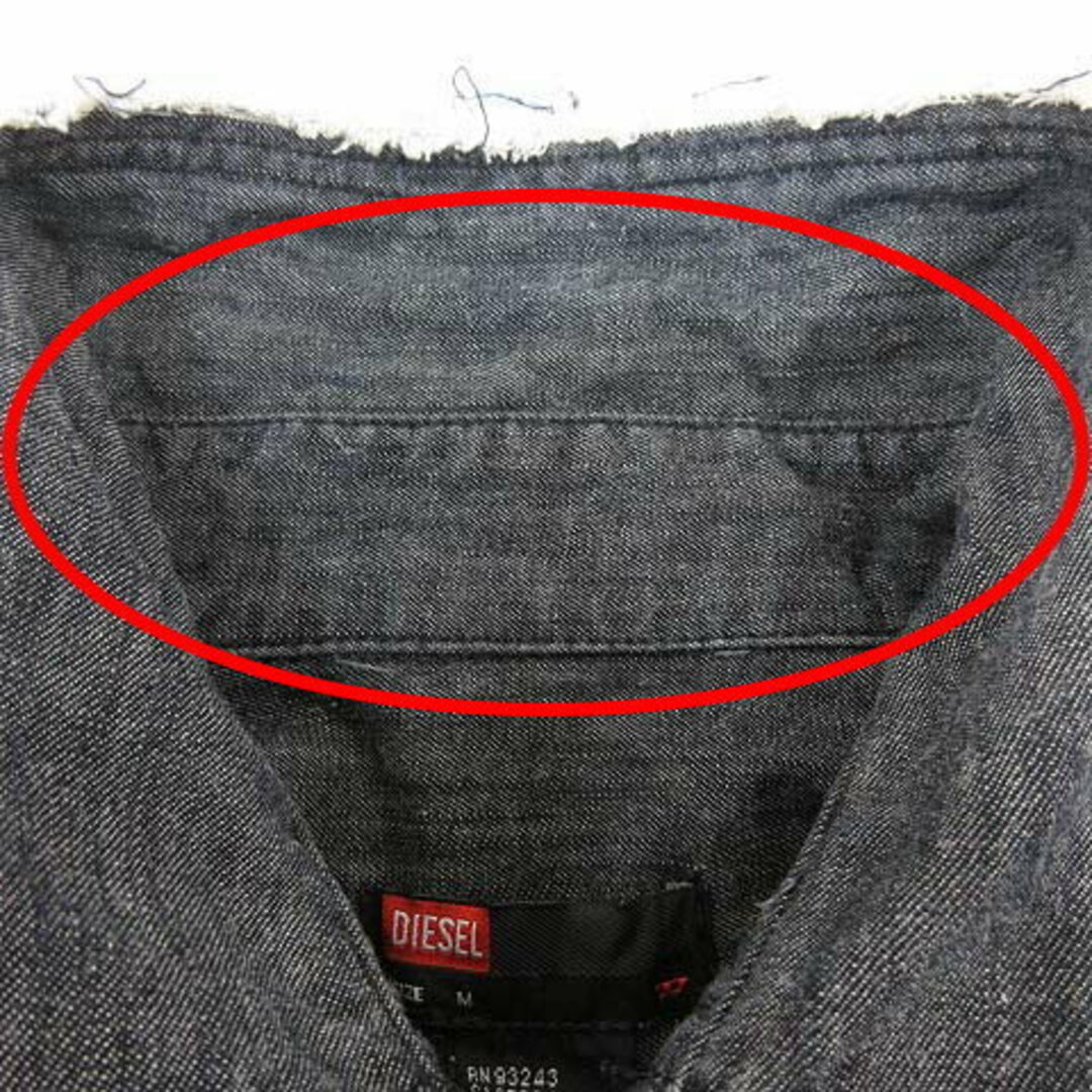 DIESEL(ディーゼル)のDIESEL デニムシャツ 長袖 カットオフ フリンジ 胸ポケット M ネイビー メンズのトップス(シャツ)の商品写真