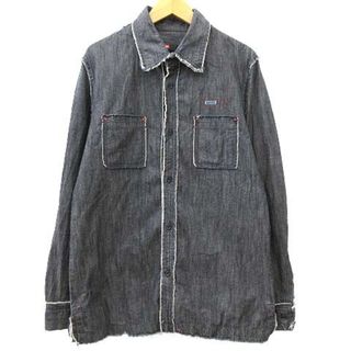 ディーゼル(DIESEL)のDIESEL デニムシャツ 長袖 カットオフ フリンジ 胸ポケット M ネイビー(シャツ)